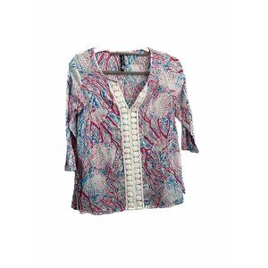 Casey Key Tropical Blouse Bell Sleeve Lightweight Cotton Size Small Resort Wear